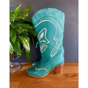 Made in Italy Turquoise Butterfly Western Boots Women’s 7.5 Y2K Cowgirl READ